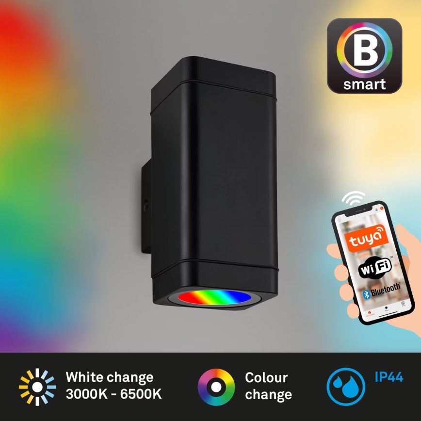 Briloner 3675-025 - LED RGBW Prigušiva spoljašnja zidna lampa 2xLED/8,5W/230V 3000-6500K Wi-Fi Tuya IP44 crno
