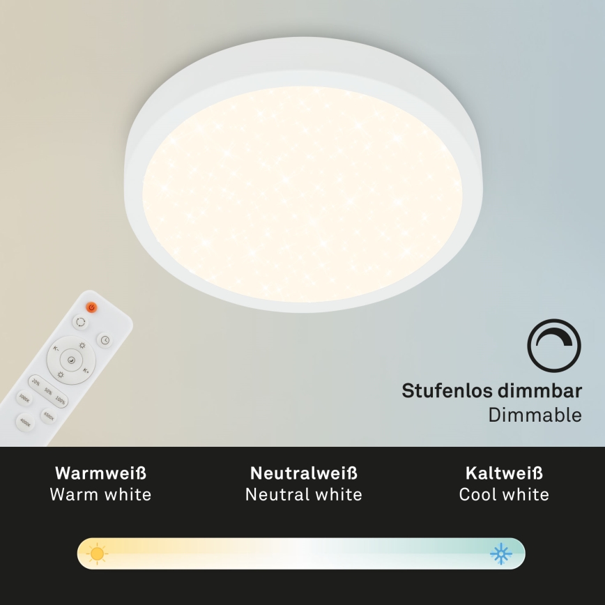 Briloner 3701-016 - LED Prigušiva plafonjera RUNA LED/18W/230V 2700-6500K bela + Daljinski upravljač
