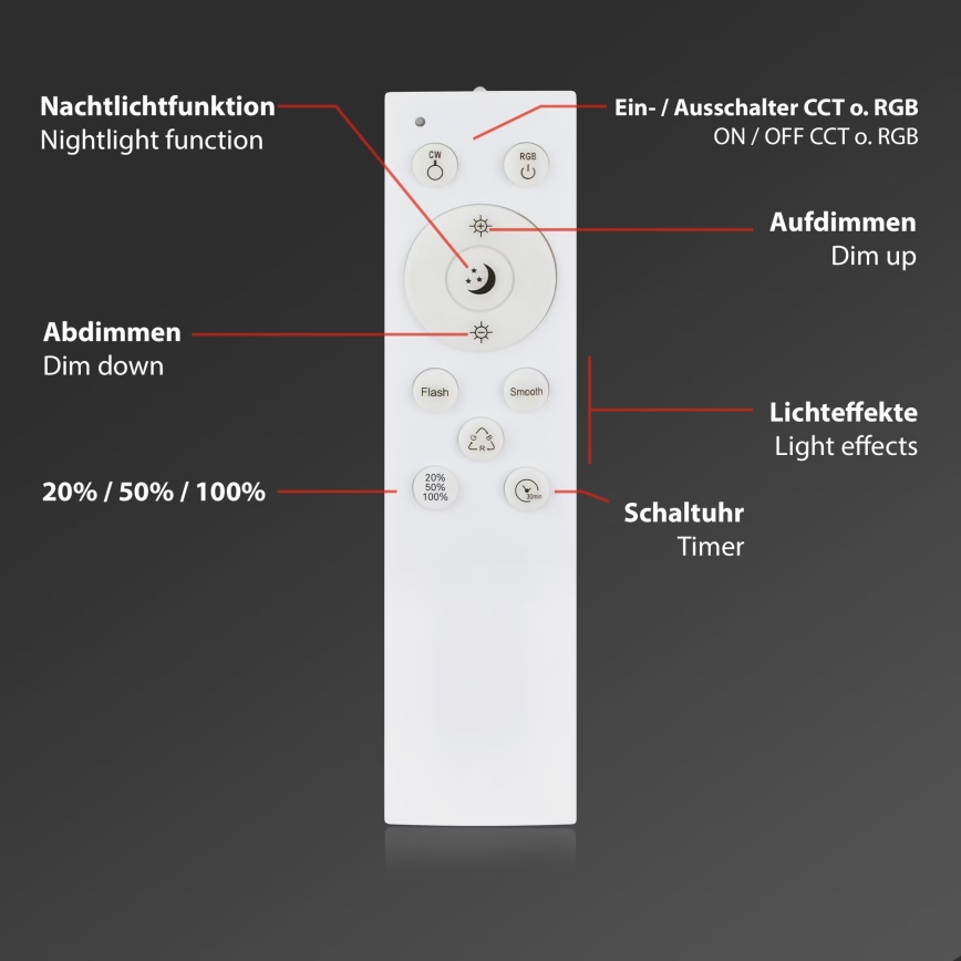 Briloner 3709-014 - LED RGBW Prigušiva plafonjera LED/22W/230V 4000K pr. 38 cm srebrno + Daljinski upravljač