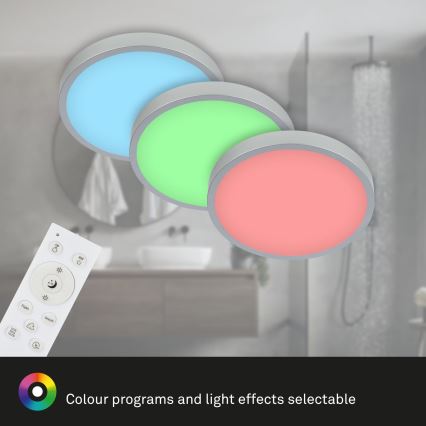 Briloner 3709-014 - prigušiva LED RGBW plafonska svetiljka LED/22W/230V 4000K prečnik 38 cm srebrna + daljinski upravljač