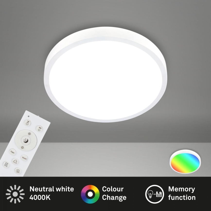 Briloner 3709-016 - LED RGBW Prigušiva plafonjera LED/22W/230V 4000K pr. 38 cm bela + Daljinski upravljač