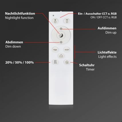 Briloner 3709-016 - LED RGBW prigušiva stropna svetiljka LED/22W/230V 4000K pr. 38 cm bela + daljinski upravljač