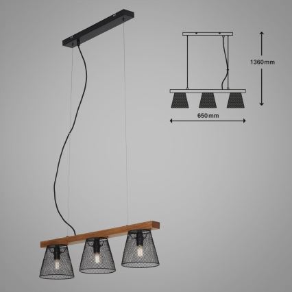 Briloner 4077-035 - Luster na sajli WOOD & STYLE 3xE14/25W/230V fikus elastika