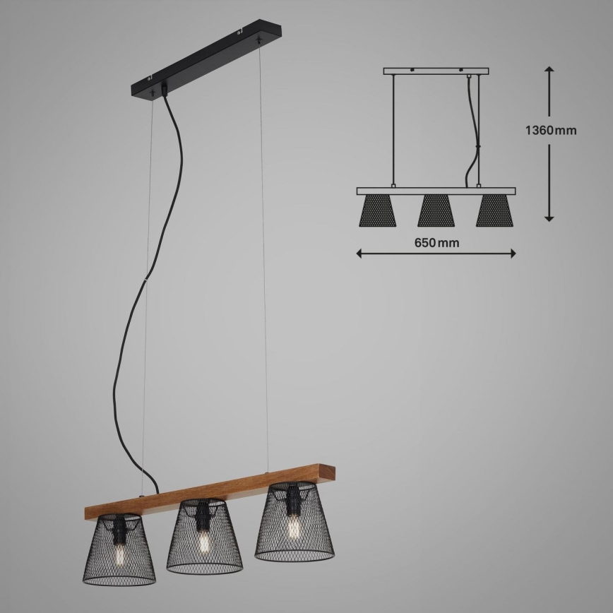 Briloner 4077-035 - Luster na sajli WOOD & STYLE 3xE14/25W/230V fikus elastika