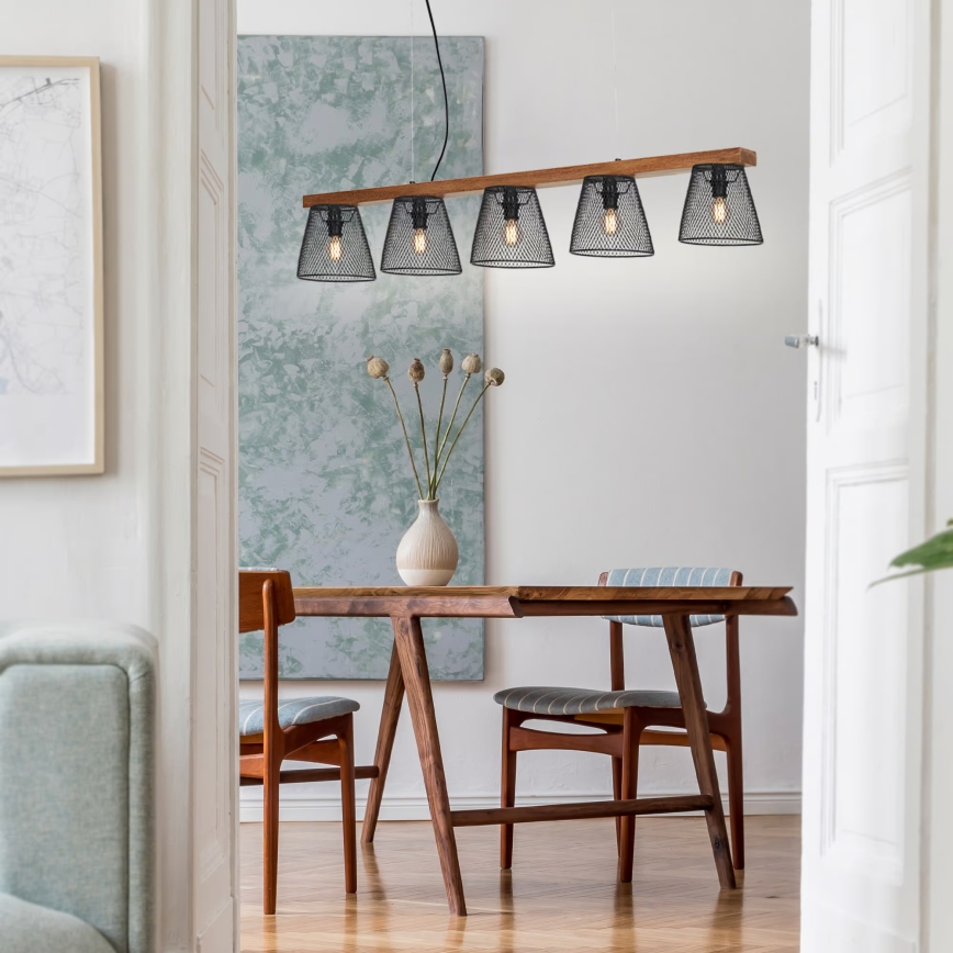 Briloner 4077-055 - Luster na sajli WOOD & STYLE 5xE14/25W/230V kaučukovac