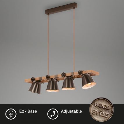 Briloner 4406-044 - Luster na sajli TALE 4xE27/40W/230V braon