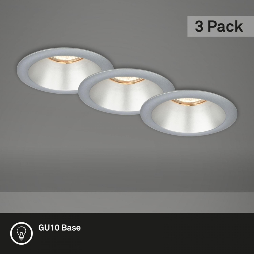 Briloner 7042-034 - SET od 3 kupatilskih ugradnih svetiljki, 1xGU10/9W/230V, IP23, srebrne