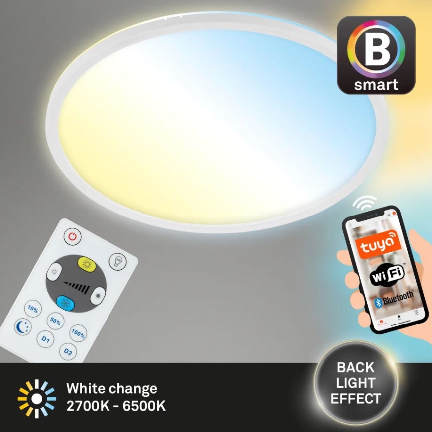 Briloner 7058-016 - LED Prigušivo svetlo SLIM LED/18W/230V 2700-6500K Wi-Fi Tuya + Daljinski upravljač