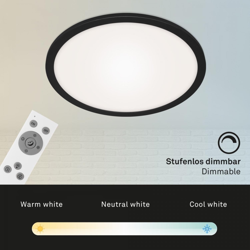Briloner 7168-015 - LED Prigušiva plafonjera PIATTO LED/22W/230V 3000-6500K pr. 40 cm crno + Daljinski upravljač