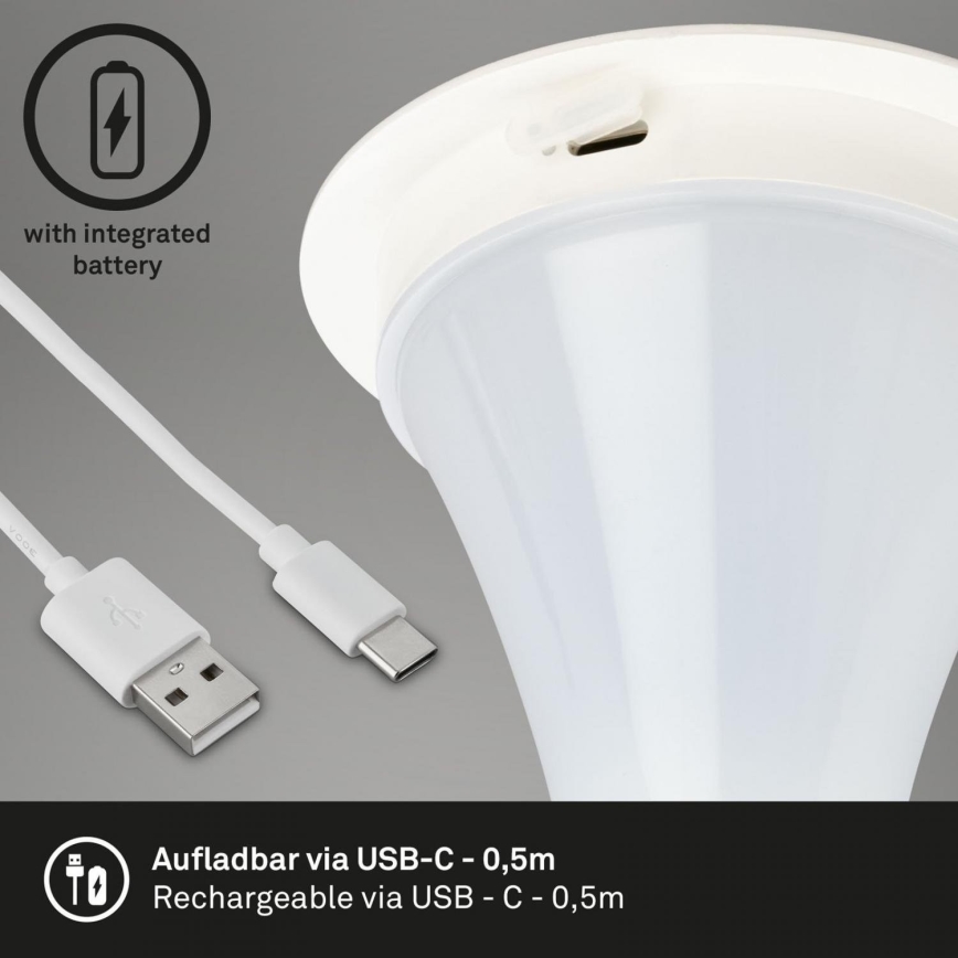 Briloner 7420016 - LED Prigušiva punjiva dodirna vanjska stona lampa LED/4W/5V IP44 3000K bela