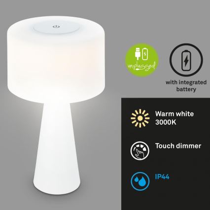 Briloner 7420016 - LED Prigušiva punjiva dodirna vanjska stona lampa LED/4W/5V IP44 3000K bela
