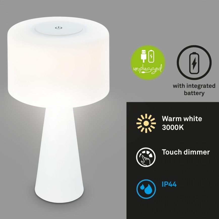 Briloner 7420016 - LED Prigušiva punjiva dodirna vanjska stona lampa LED/4W/5V IP44 3000K bela