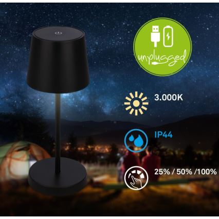 Briloner 7423015 - LED Prigušiva punjiva vanjska stona lampa LED/2,6W/5V IP44 crno