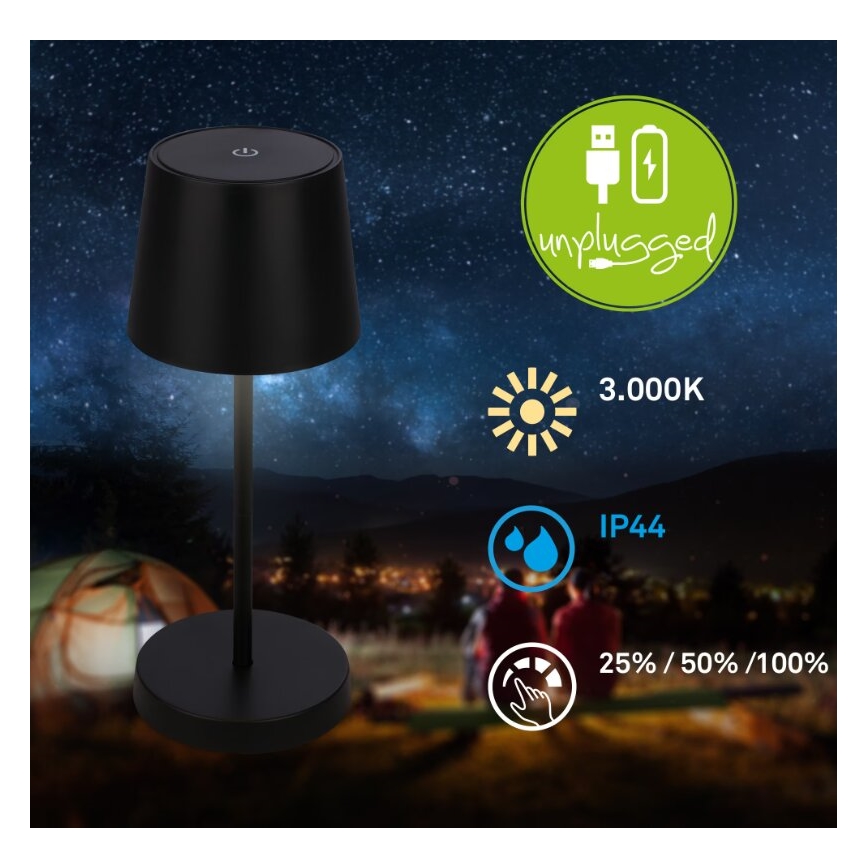 Briloner 7423015 - LED Prigušiva punjiva vanjska stona lampa LED/2,6W/5V IP44 crno