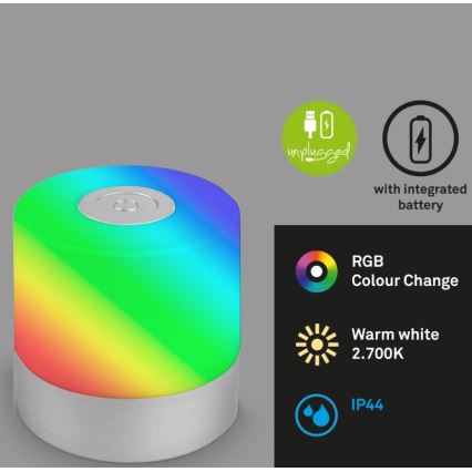 Briloner 7462014 - LED RGB Punjiva spoljašnja stona lampa LED/1,5W/5V IP44 1200 mAh mat hrom