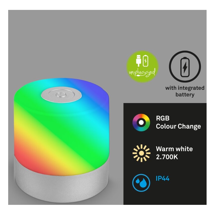 Briloner 7462014 - LED RGB Punjiva spoljašnja stona lampa LED/1,5W/5V IP44 1200 mAh mat hrom