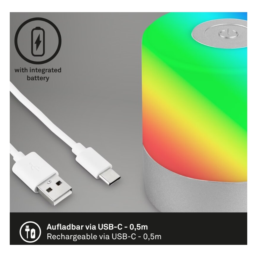 Briloner 7462014 - LED RGB Punjiva spoljašnja stona lampa LED/1,5W/5V IP44 1200 mAh mat hrom