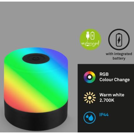 Briloner 7462015 - LED RGB punjiva spoljašnja stona lampa LED/1,5W/5V IP44 1200 mAh crna