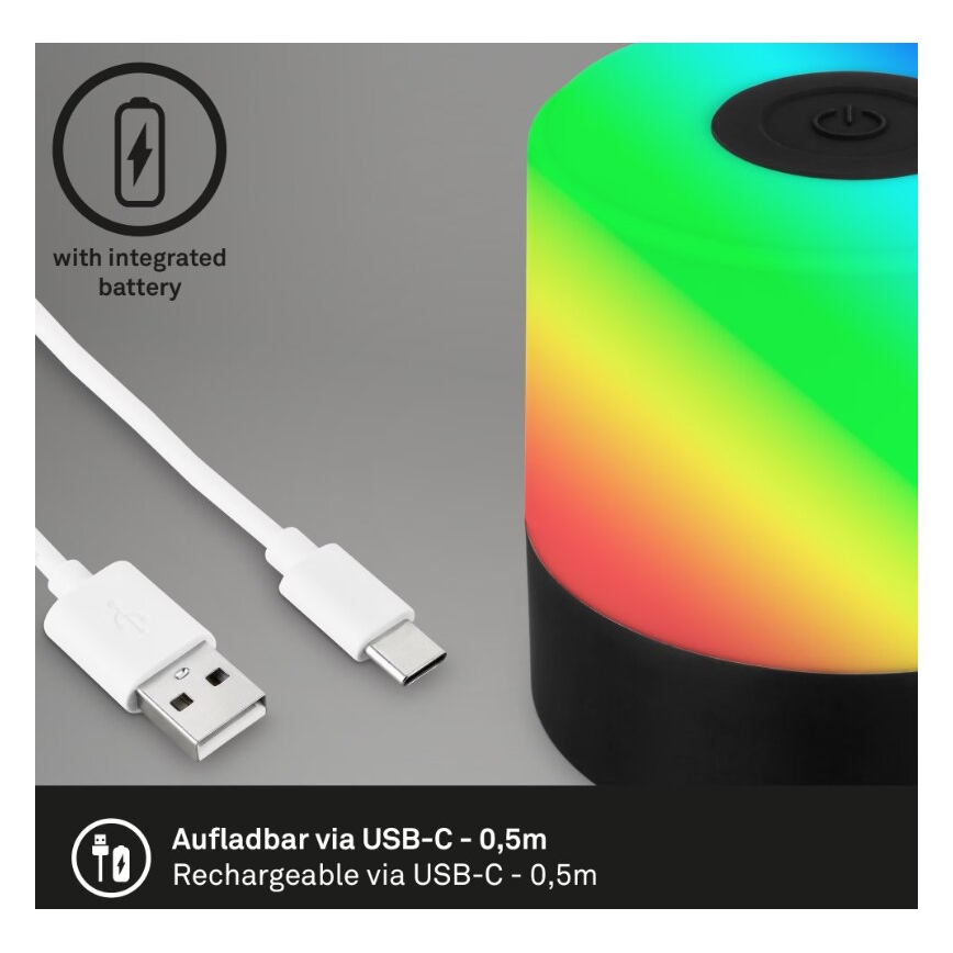 Briloner 7462015 - LED RGB punjiva spoljašnja stona lampa LED/1,5W/5V IP44 1200 mAh crna