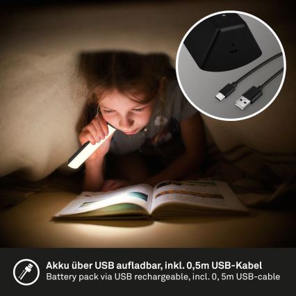 Briloner 7474-015 - LED Prigušiva dodirna punjiva vanjska stona lampa 2u1 LED/7W/5V 2x2200 mAh USB 3000K IP44 crno
