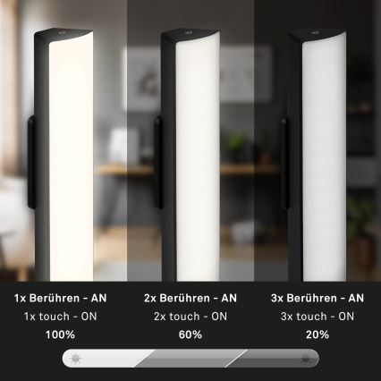 Briloner 7474-015 - LED Prigušiva dodirna punjiva vanjska stona lampa 2u1 LED/7W/5V 2x2200 mAh USB 3000K IP44 crno
