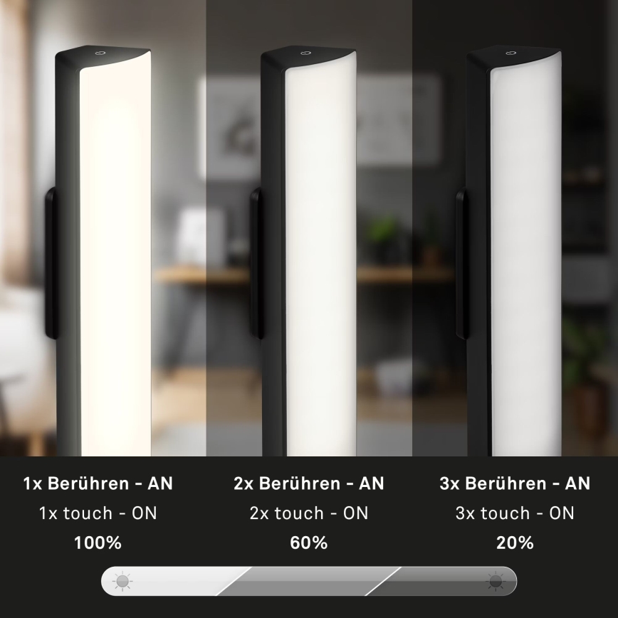 Briloner 7474-015 - LED Prigušiva dodirna punjiva vanjska stona lampa 2u1 LED/7W/5V 2x2200 mAh USB 3000K IP44 crno