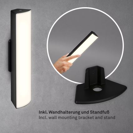 Briloner 7474-015 - LED Prigušiva dodirna punjiva vanjska stona lampa 2u1 LED/7W/5V 2x2200 mAh USB 3000K IP44 crno