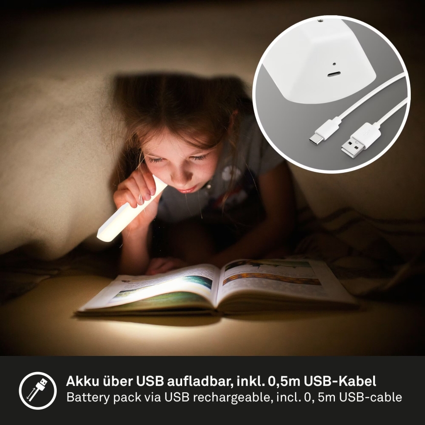 Briloner 7474-016 - LED Prigušiva dodirna punjiva vanjska stona lampa 2u1 LED/7W/5V 2200 mAh USB 3000K IP44 bela