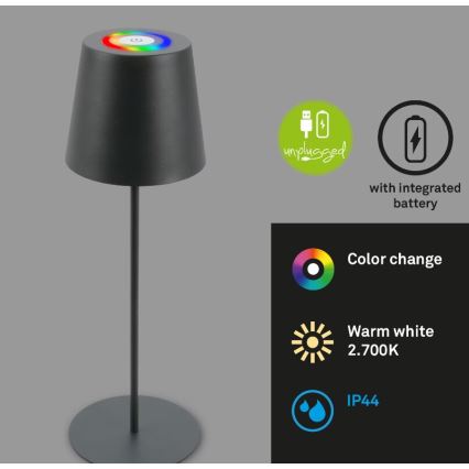 Briloner 7507015 - LED RGB Prigušiva punjiva vanjska stona lampa 2u1 LED/2,5W/5V IP44 antracit