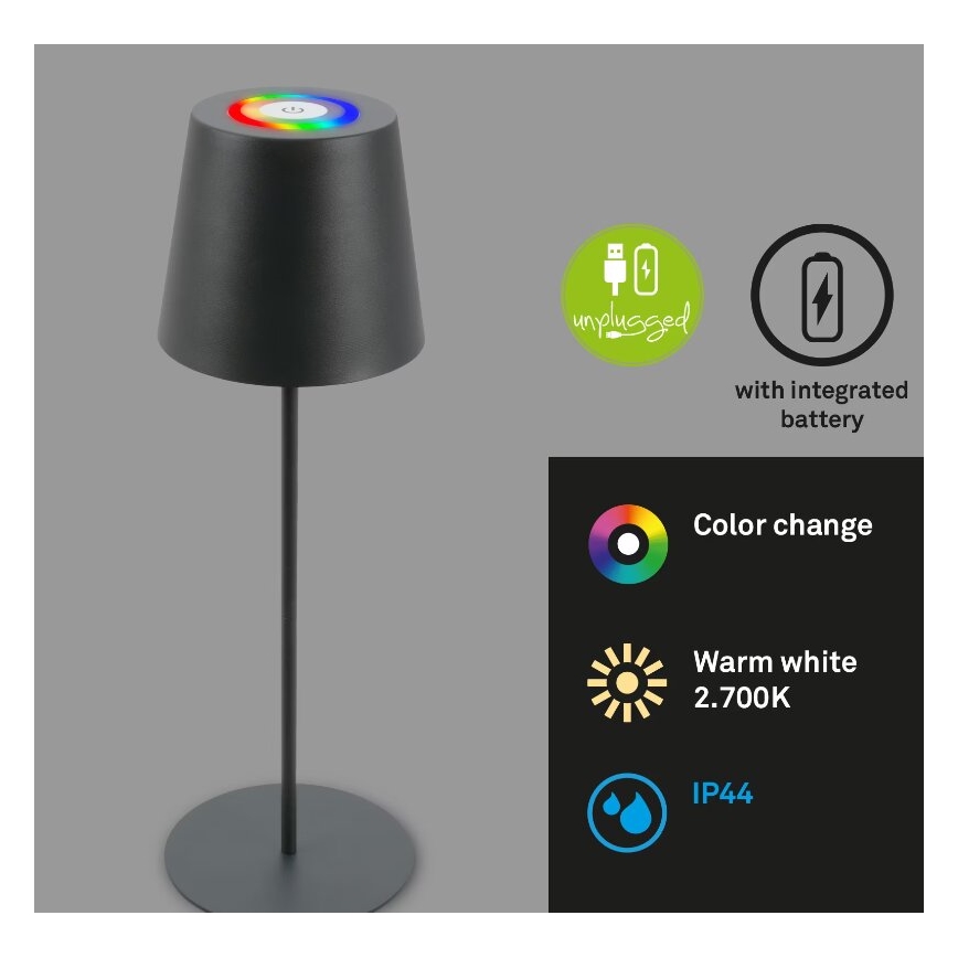 Briloner 7507015 - LED RGB Prigušiva punjiva vanjska stona lampa 2u1 LED/2,5W/5V IP44 antracit
