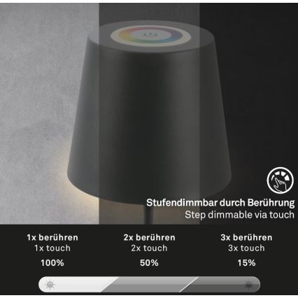Briloner 7507015 - LED RGB Prigušiva punjiva vanjska stona lampa 2u1 LED/2,5W/5V IP44 antracit