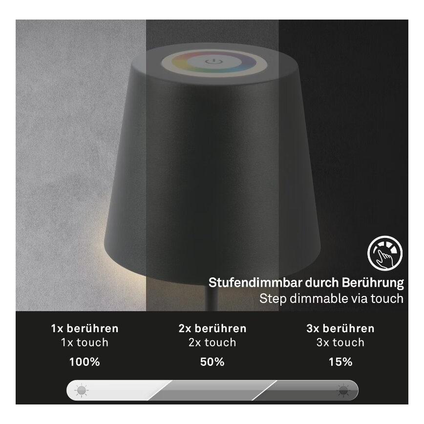 Briloner 7507015 - LED RGB Prigušiva punjiva vanjska stona lampa 2u1 LED/2,5W/5V IP44 antracit
