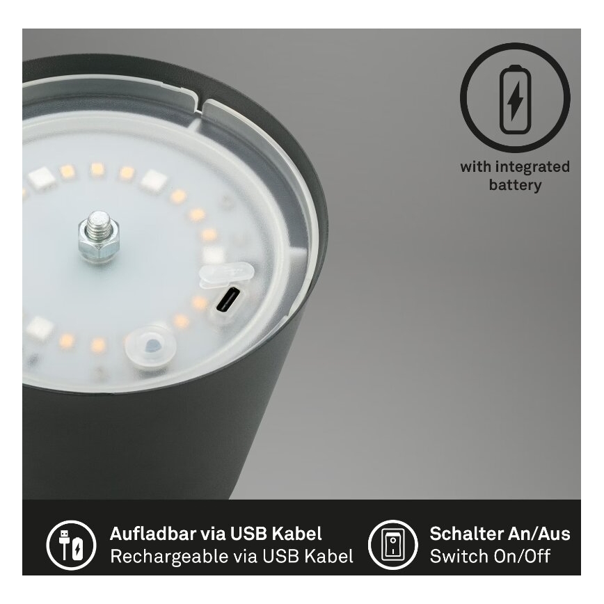 Briloner 7507015 - LED RGB Prigušiva punjiva vanjska stona lampa 2u1 LED/2,5W/5V IP44 antracit