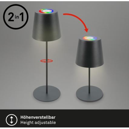 Briloner 7507015 - LED RGB Prigušiva punjiva vanjska stona lampa 2u1 LED/2,5W/5V IP44 antracit