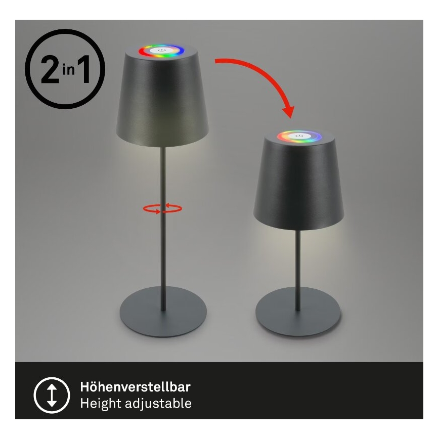 Briloner 7507015 - LED RGB Prigušiva punjiva vanjska stona lampa 2u1 LED/2,5W/5V IP44 antracit