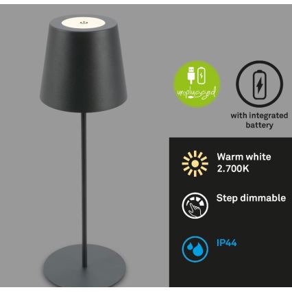 Briloner 7508015 - LED Prigušiva punjiva spoljni stona lampa 2u1 LED/2,5W/5V IP44 crno