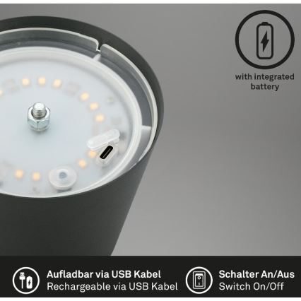 Briloner 7508015 - LED Prigušiva punjiva spoljni stona lampa 2u1 LED/2,5W/5V IP44 crno