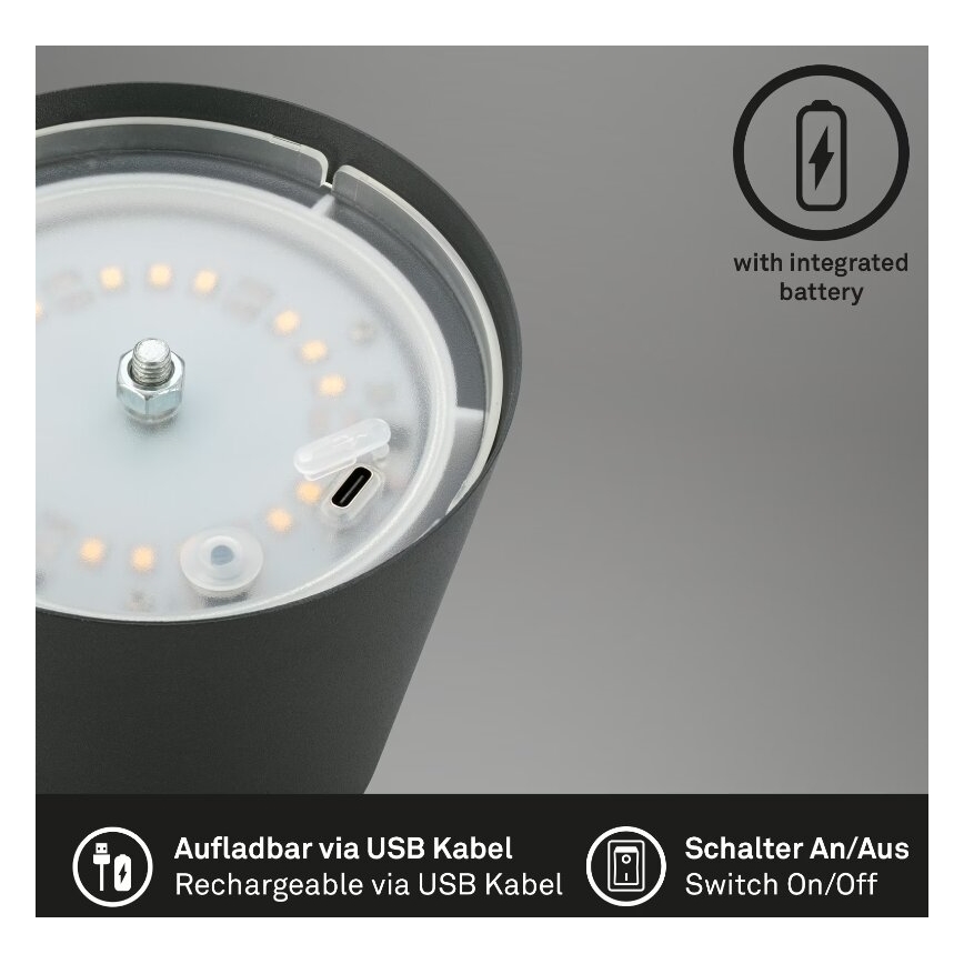 Briloner 7508015 - LED Prigušiva punjiva spoljni stona lampa 2u1 LED/2,5W/5V IP44 crno