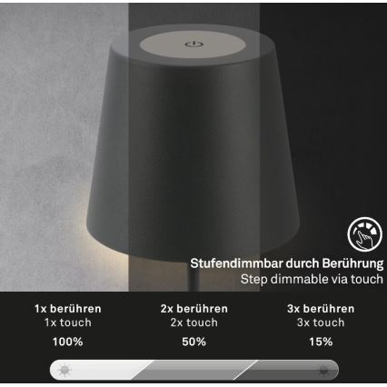 Briloner 7508015 - LED Prigušiva punjiva spoljni stona lampa 2u1 LED/2,5W/5V IP44 crno