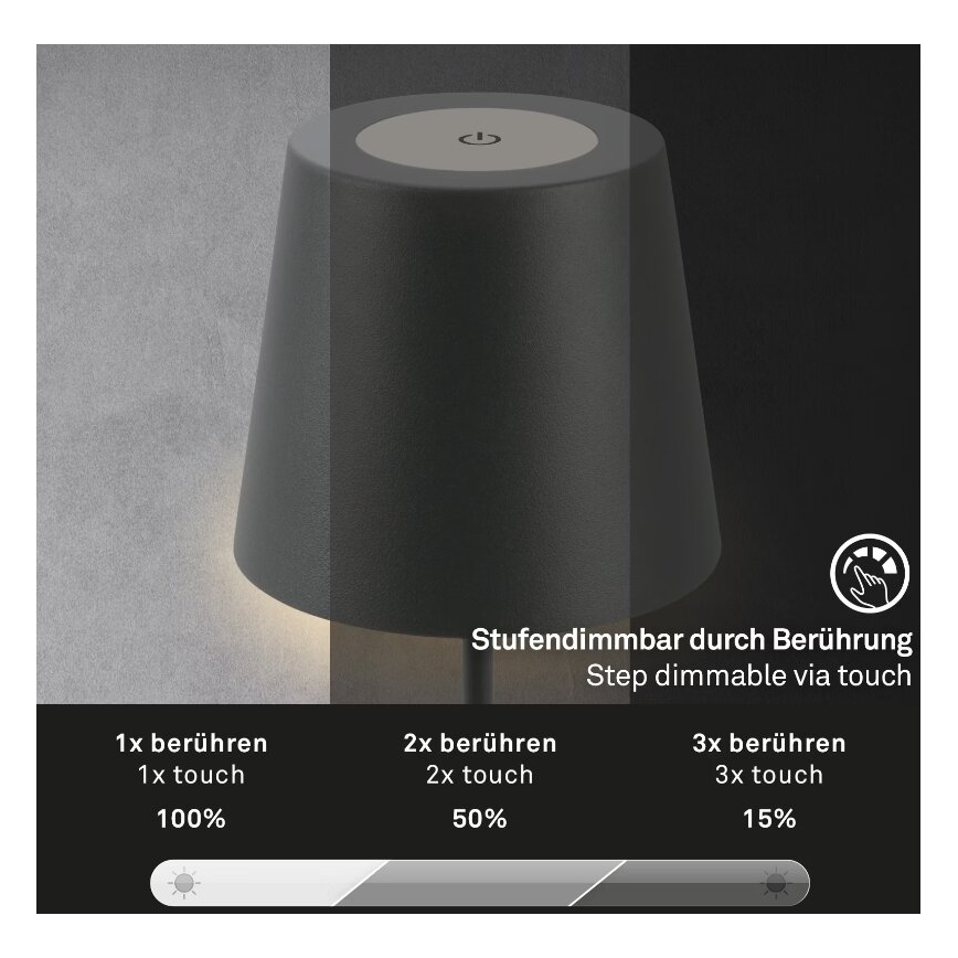 Briloner 7508015 - LED Prigušiva punjiva spoljni stona lampa 2u1 LED/2,5W/5V IP44 crno