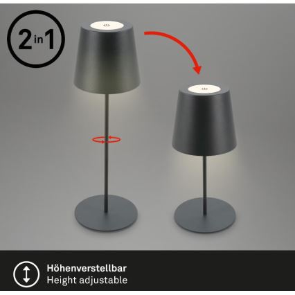 Briloner 7508015 - LED Prigušiva punjiva spoljni stona lampa 2u1 LED/2,5W/5V IP44 crno