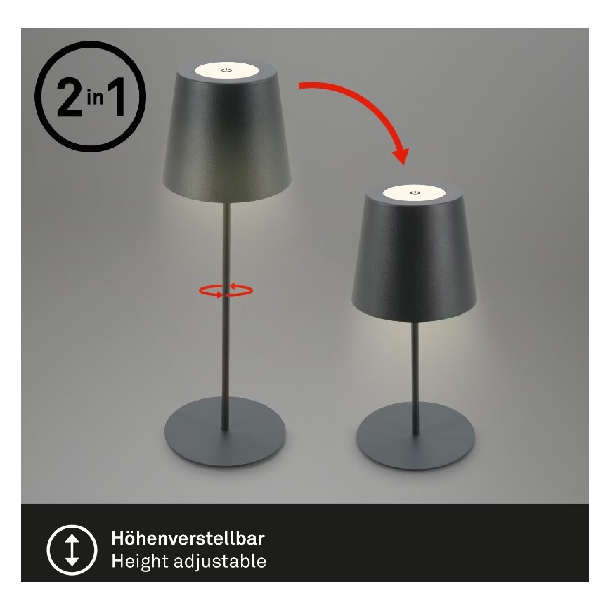 Briloner 7508015 - LED Prigušiva punjiva spoljni stona lampa 2u1 LED/2,5W/5V IP44 crno