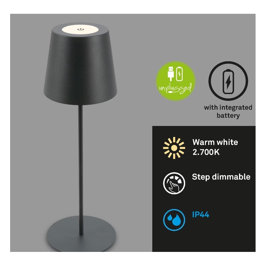 Briloner 7508015 - LED prigušiva punjiva spoljna stona lampa 2u1 LED/2,5W/5V IP44 crna