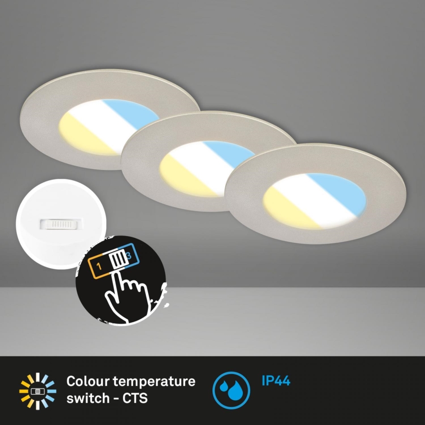 Briloner 7598032 - Set 3x LED Ugradbena lampa za kupatilo LED/4,9W/230V IP44 2700/4000/6500K mat krom