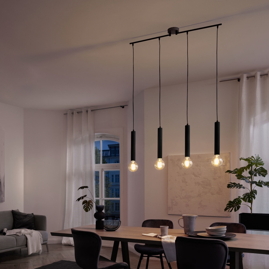Briloner - Luster na sajli LONGA 4xE27/60W/230V crno