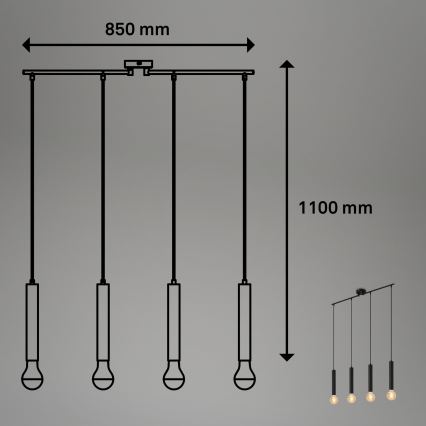 Briloner - Luster na sajli LONGA 4xE27/60W/230V crno