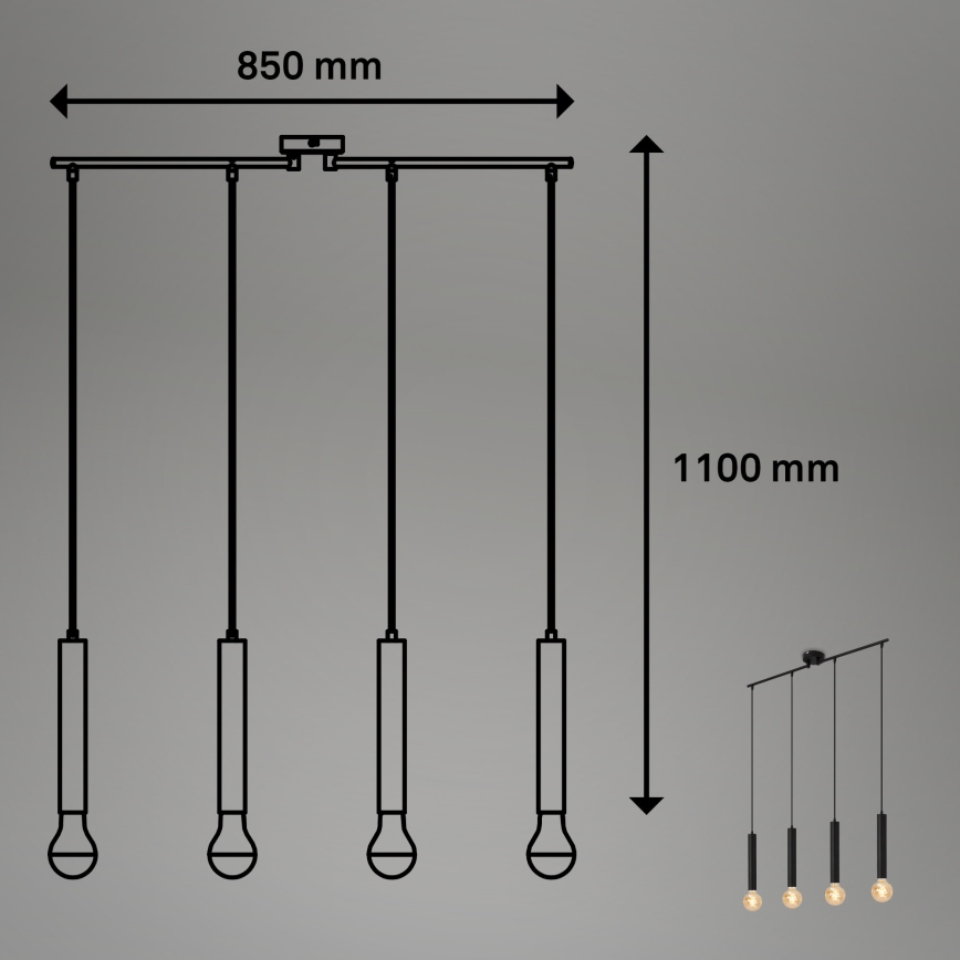 Briloner - Luster na sajli LONGA 4xE27/60W/230V crno