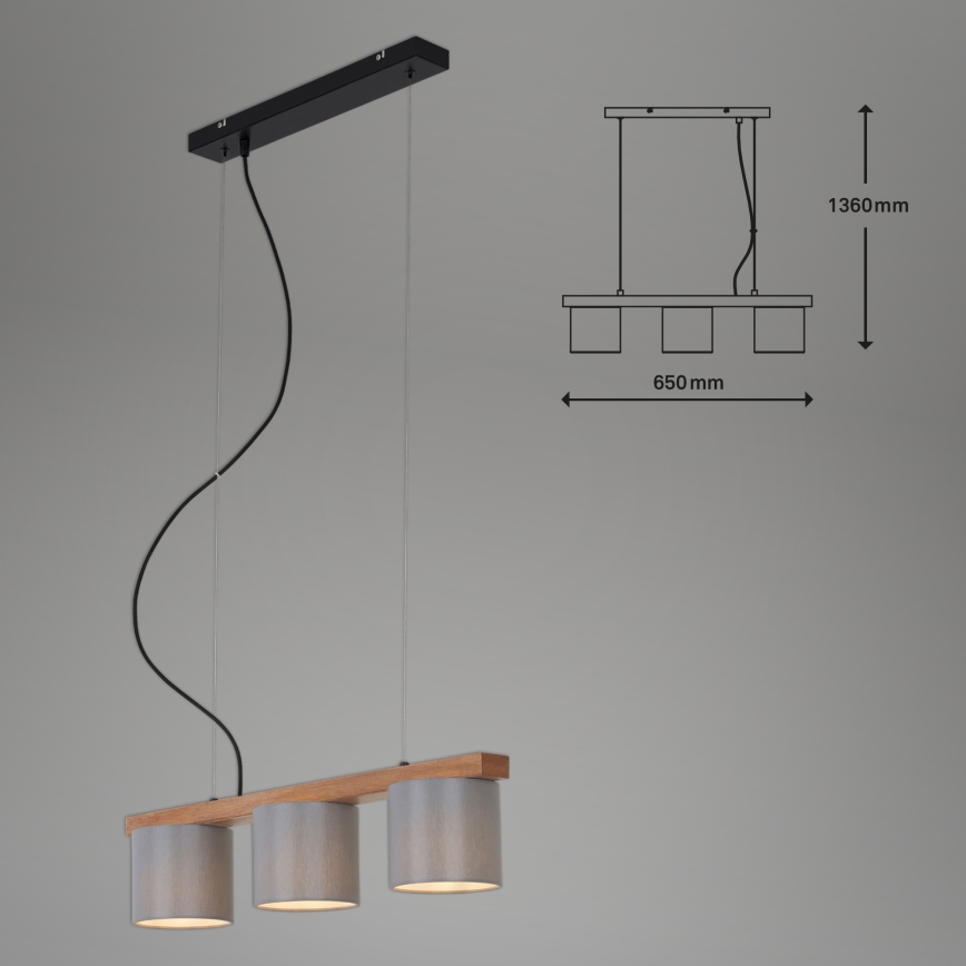 Briloner - Luster na sajli RHON 3xE14/25W/230V kaučukovo drvo