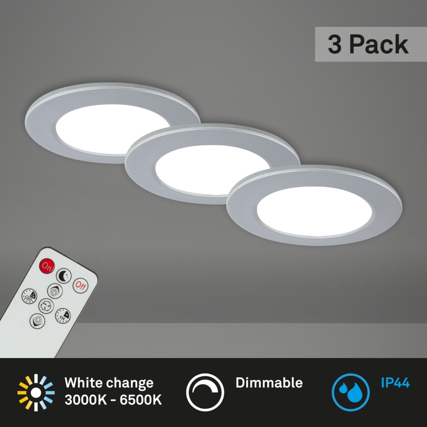 Briloner - Set 3x LED Prigušiva ugradbena lampa za kupatilo LED/4,8W/230V 3000-6500K IP44 + Daljinski upravljač