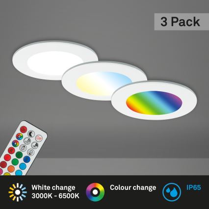 Briloner - Set 3x RGBW LED Prigušiva ugradbena lampa za kupatilo LED/4,8W/230V 3000-6500K IP65 + Daljinski upravljač